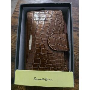 Samantha Brown Slim Cell Phone Wallet Brown Croc Embossed Travel Wrist NEW BOX